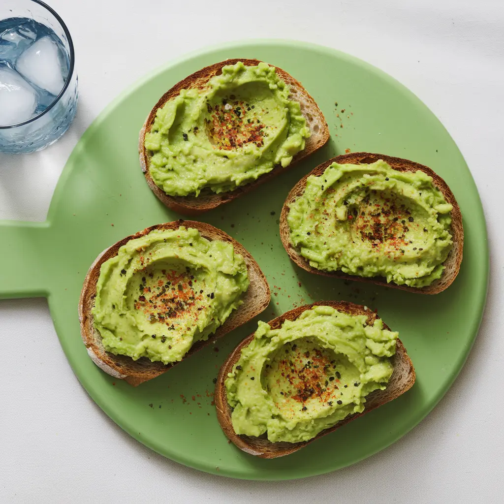 Fresh avocado toast with poached eggs and herbs