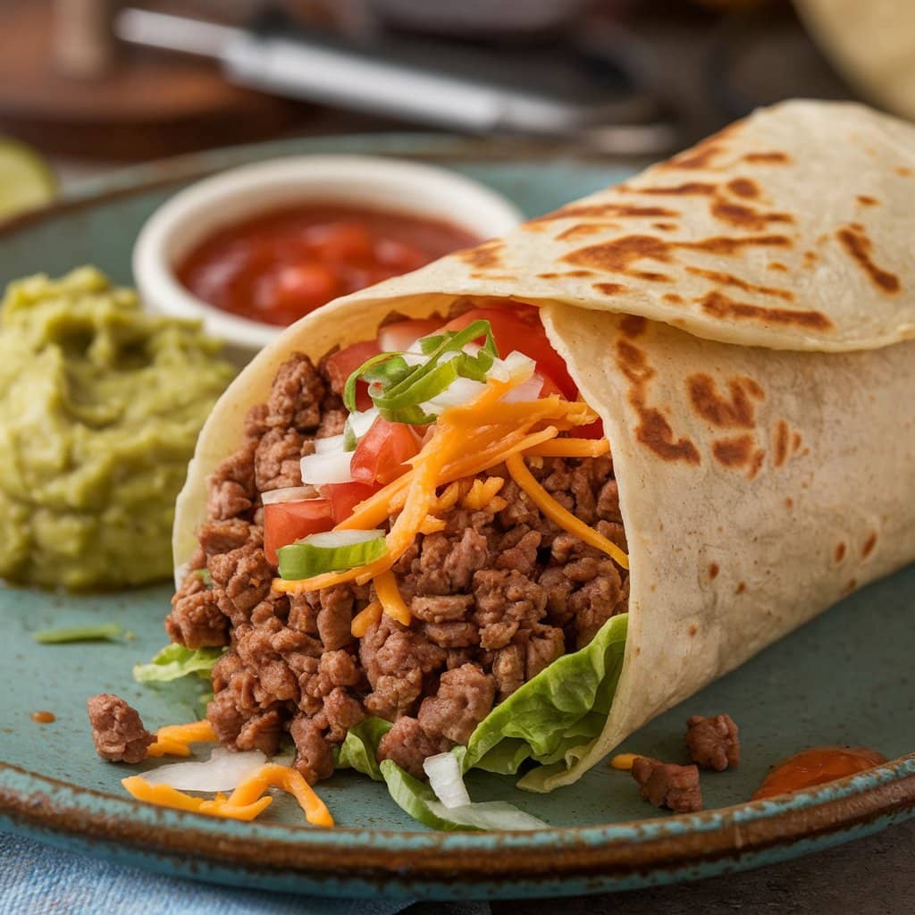 Delicious beef burrito with fresh toppings