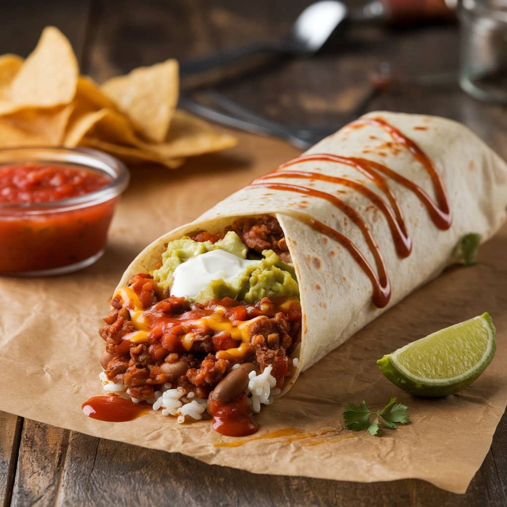 Delicious burrito filled with fresh ingredients.