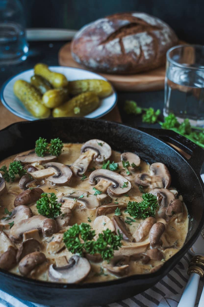 Beef Stroganoff with creamy sauce and tender beef slices