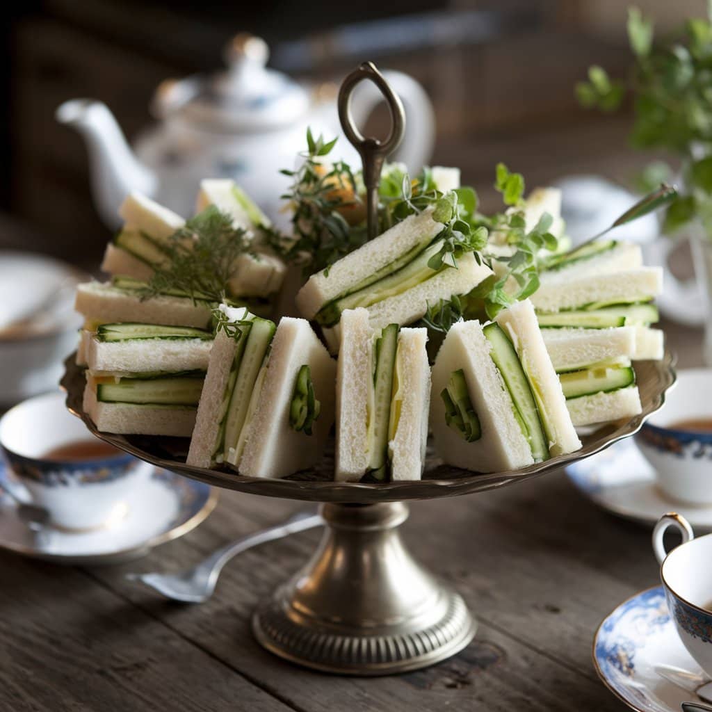 Elegant cucumber sandwiches on a serving platter