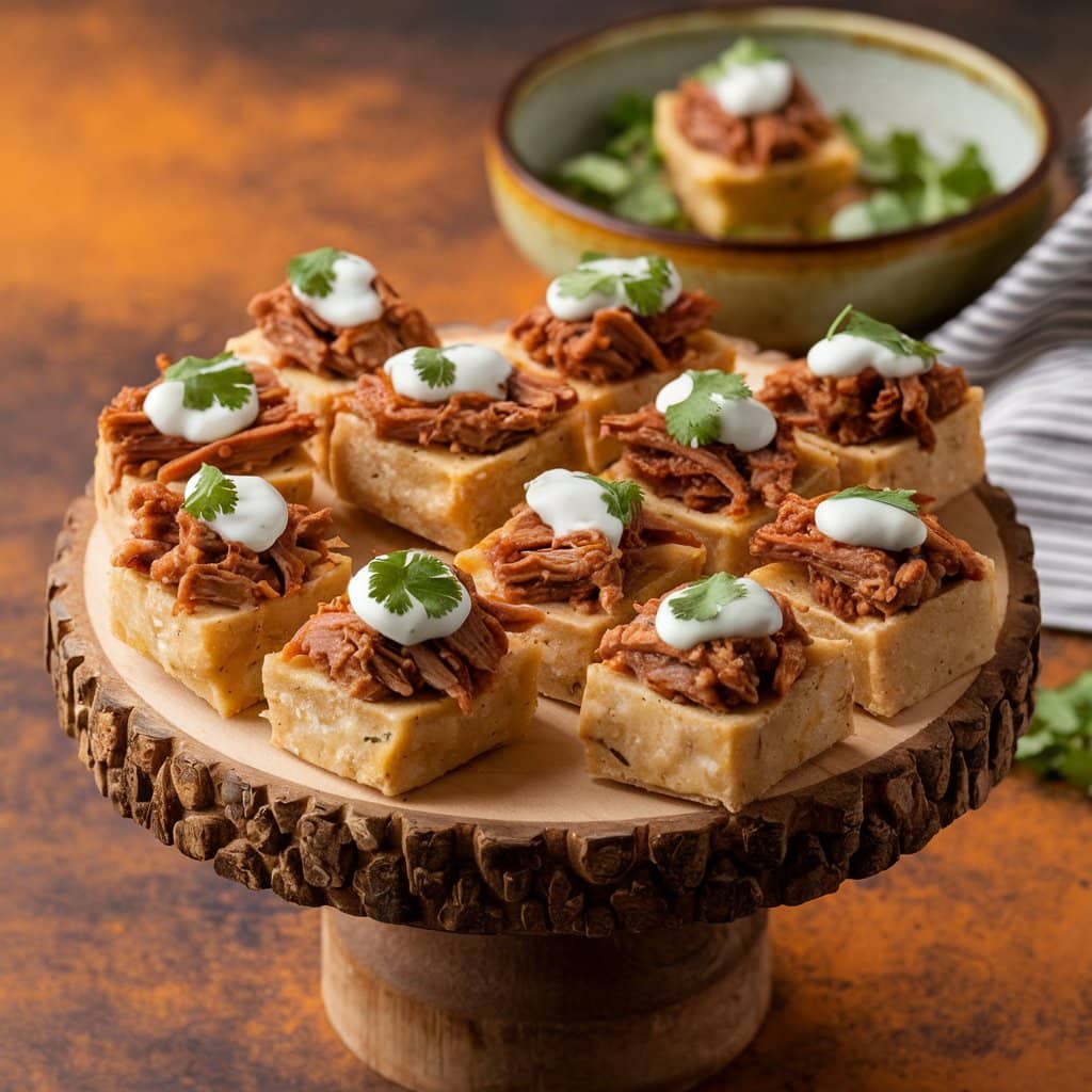 Beef Tamale Bites served on a rustic wooden platter