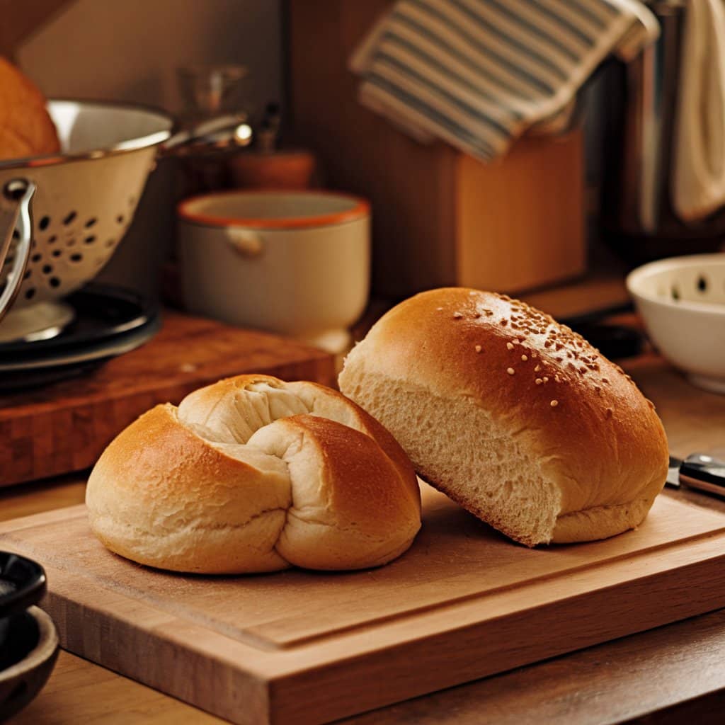 Comparison of a bun and a dinner roll side by side.