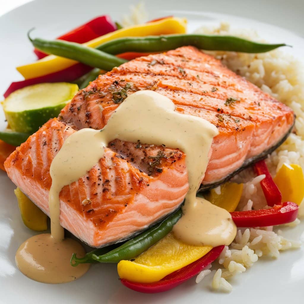 Perfectly cooked salmon fillet tips on a plate.