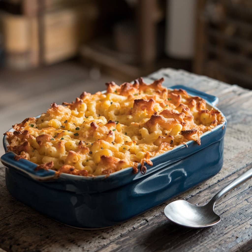 Baked mac and cheese with golden crust