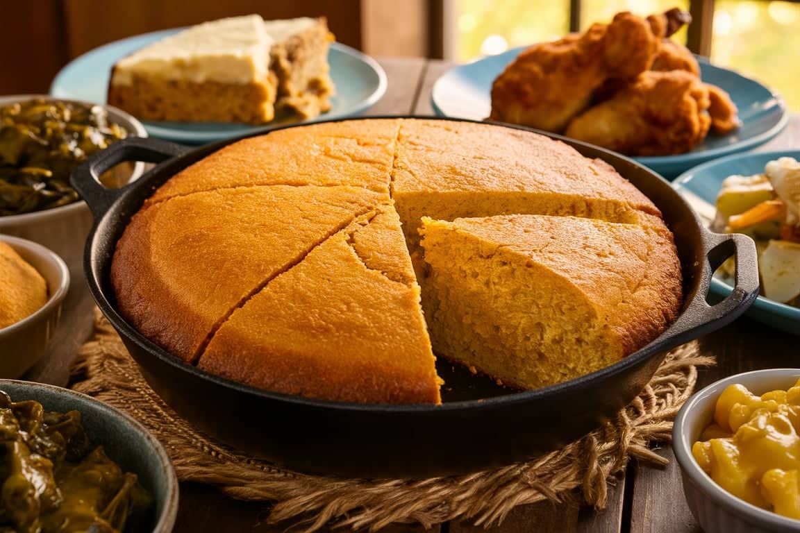 Southern Cornbread in a Cast Iron Skillet