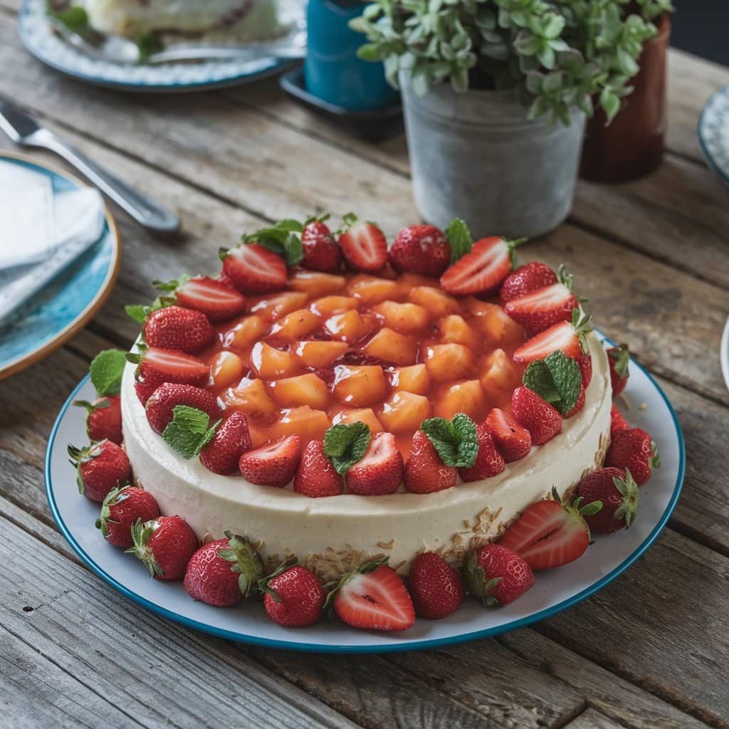 Classic Bavarian cake on a dessert stand