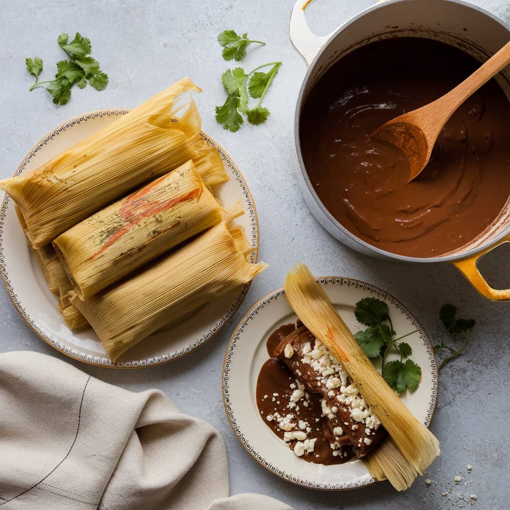 Beef tamales served with traditional Mexican sides