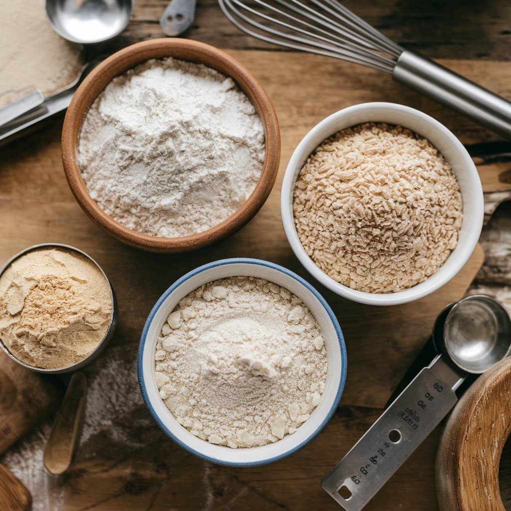 What is the best flour for crepes? Different flours on a wooden table